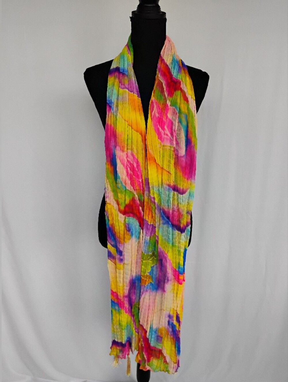 Hand-painted Multicolor Women's Scarf - Yellow, Pink & Blue